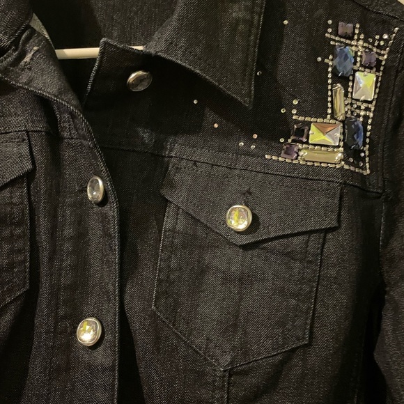 Chico’s platinum denim bling jacket size 1 =medium (8) like new - Picture 2 of 12